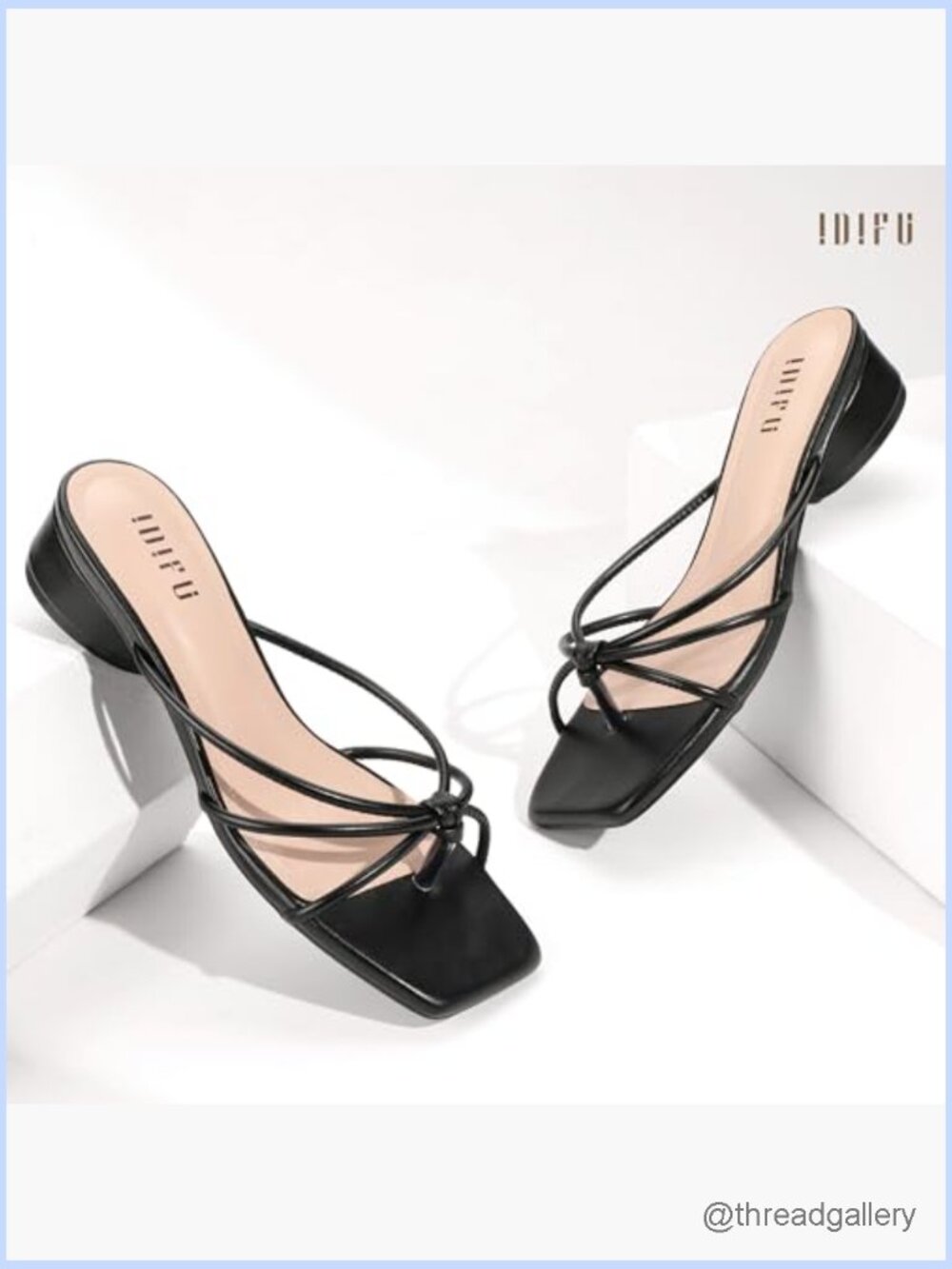 Strappy Square Toe Thong Slide Heeled Sandals Low Block Heels Comfortable - Picture 6 of 6